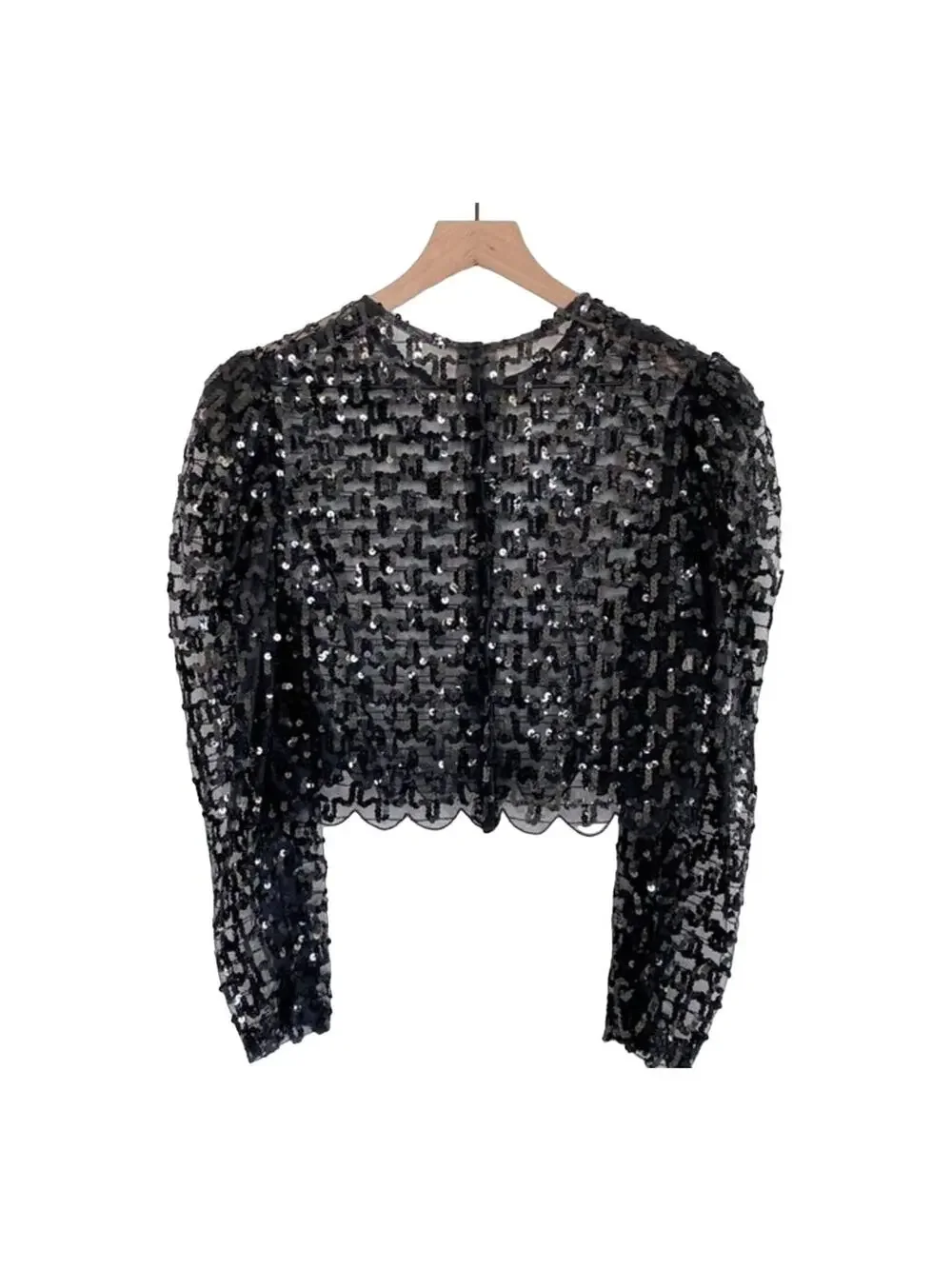 Handmade Black Sheer Sequin Top Size S-M